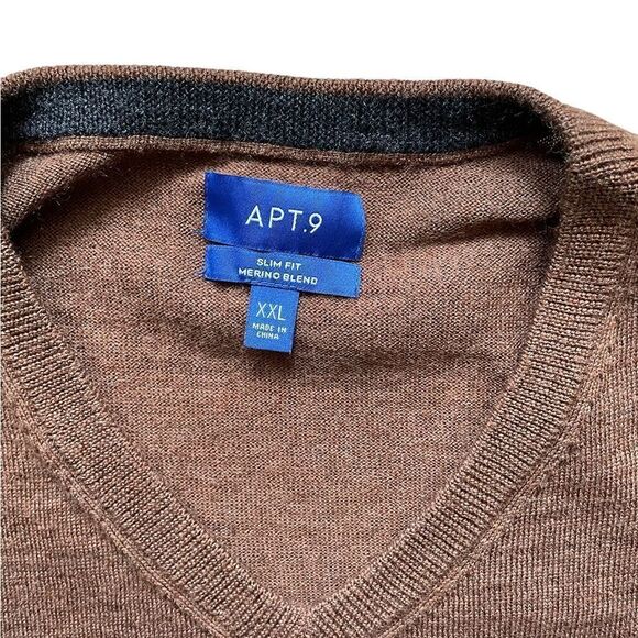Men’s Apt. 9 Brown Slim Fit Merino Wool Blend V Neck Sweater | XL - Picture 4 of 5